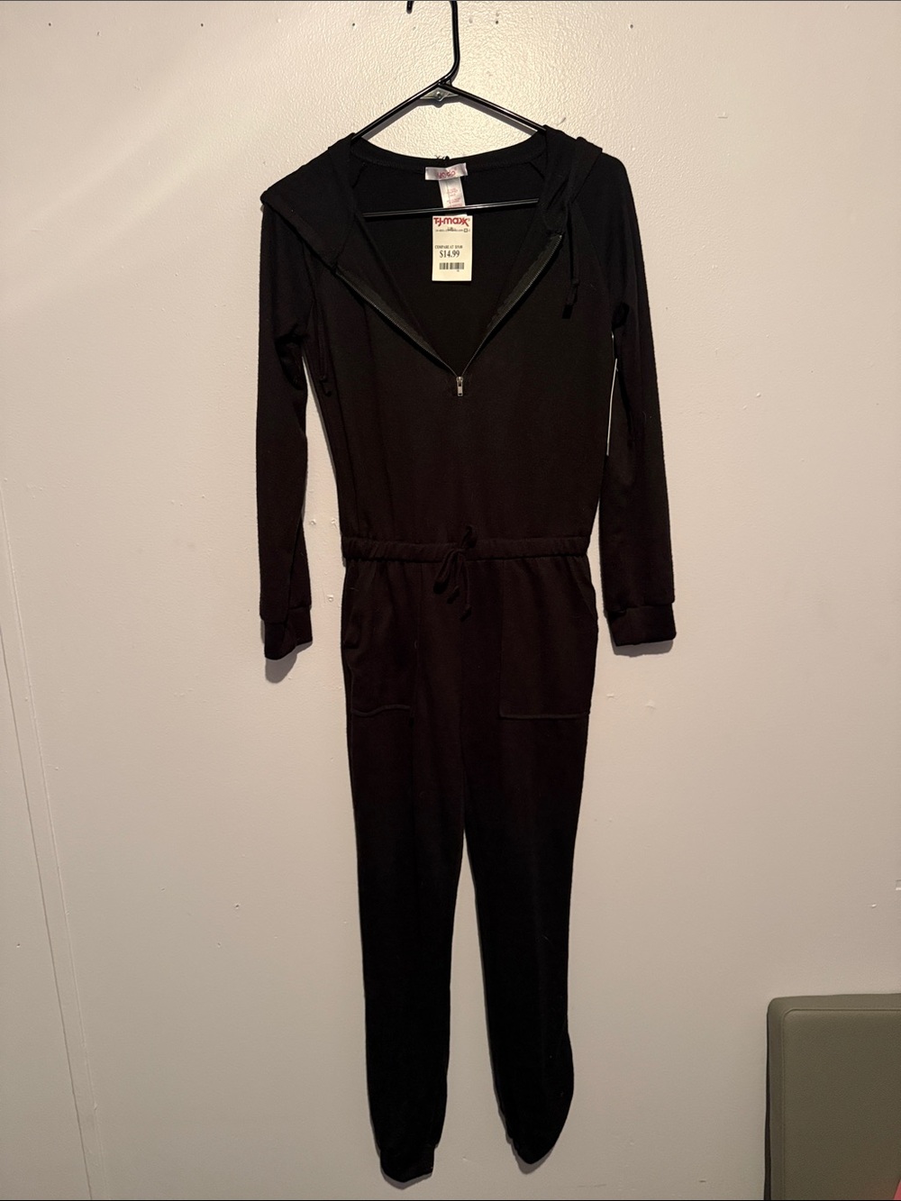 Black Hooded One-Piece Jumpsuit
